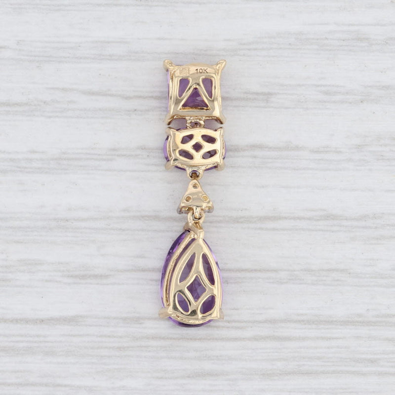 New 3.79ctw Amethyst Sapphire Drop Pendant 10k Yellow Gold