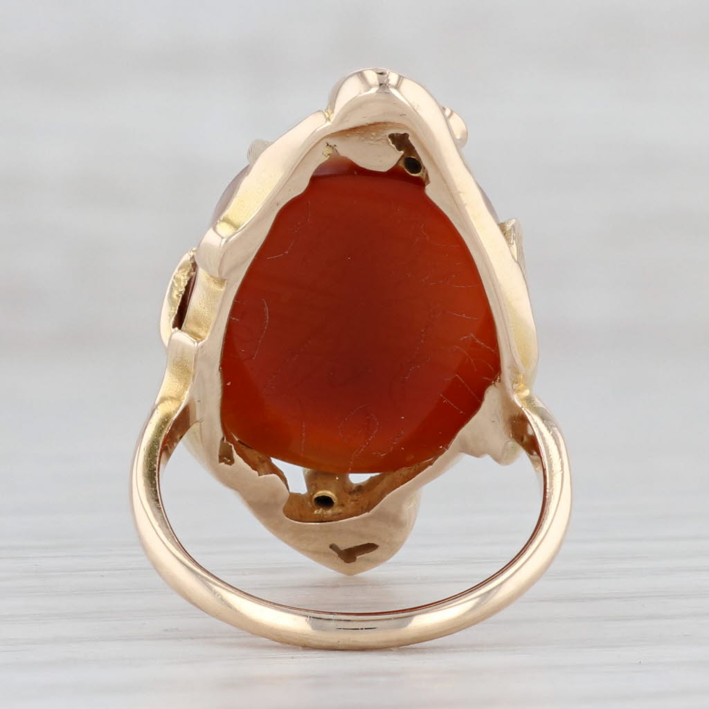 Light Gray Antique Sardonyx Cameo Diamond Ring 10k Yellow Gold Size 5 Male Figural