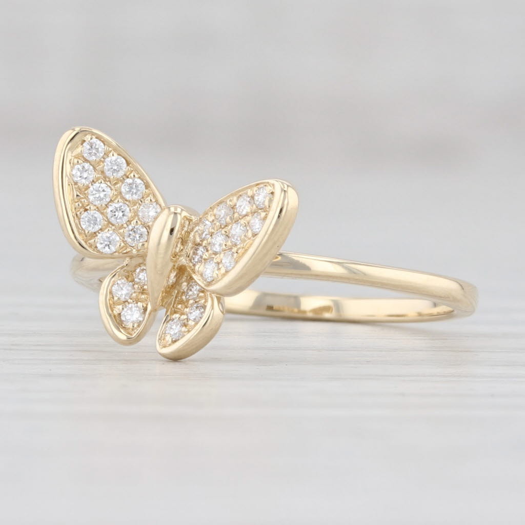 Light Gray New Diamond Butterfly Ring 14k Yellow Gold Stackable Size 7 April Birthstone