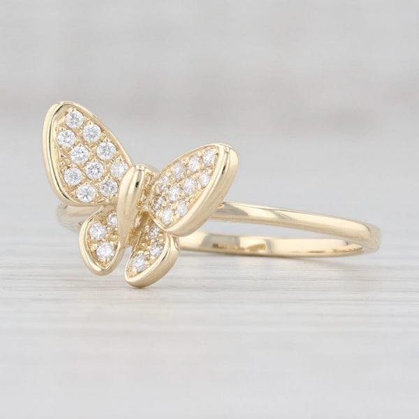 Light Gray New Diamond Butterfly Ring 14k Yellow Gold Stackable Size 7 April Birthstone