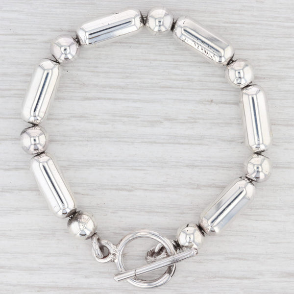 Light Gray New Statement Bead Bracelet Sterling Silver 7.25” 8.1mm