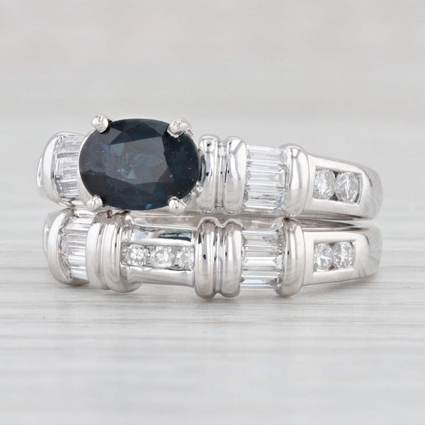 Light Gray 1.71ctw Blue Sapphire Diamond Engagement Ring Wedding Band Bridal 950 Platinum