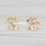 Green Jadeite Jade Flower Stud Earrings 14k Gold Round Cabochon Solitaires