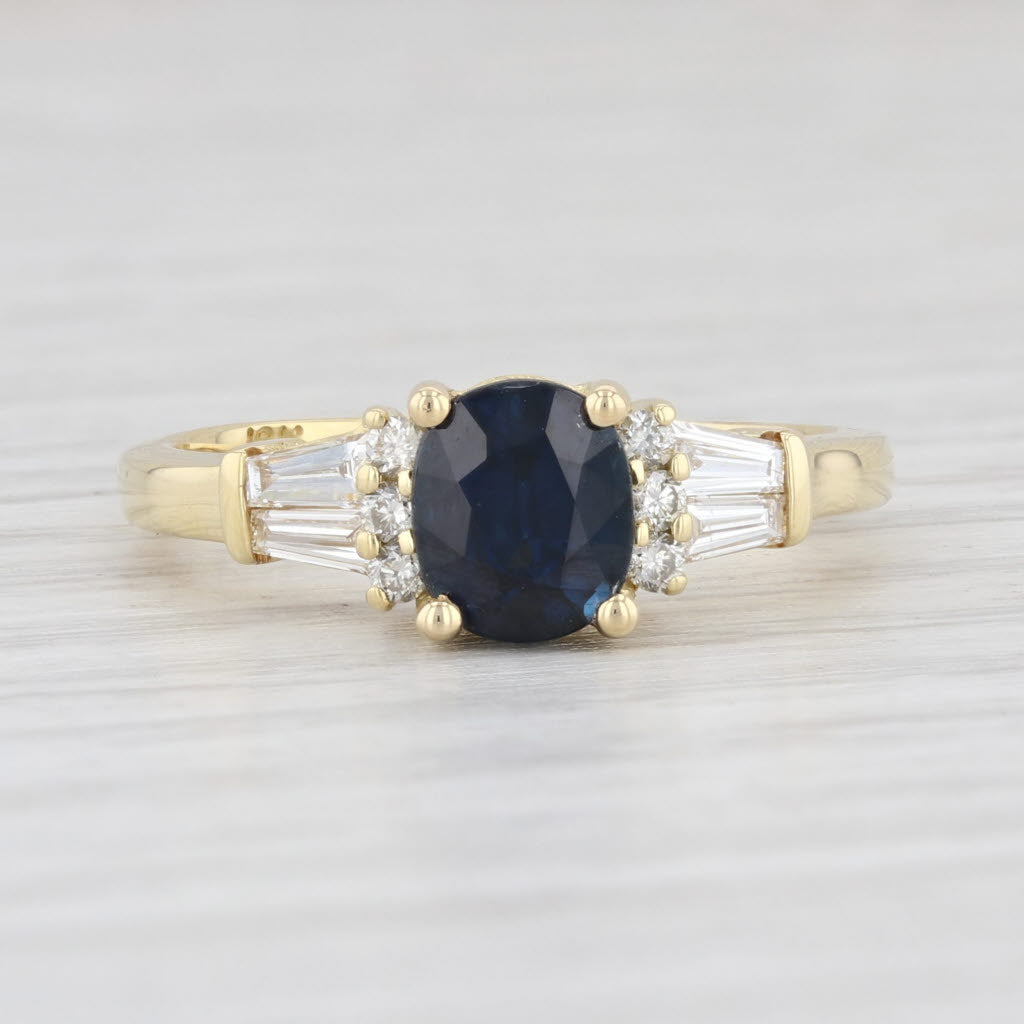 Light Gray 1.78ctw Blue Sapphire Diamond Ring 18k Yellow Gold S 7 Oval Solitaire Engagement