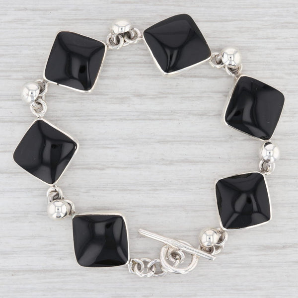 Light Gray New Black Resin Square Link Bracelet Sterling Silver Toggle Clasp 7.5" 18.1mm