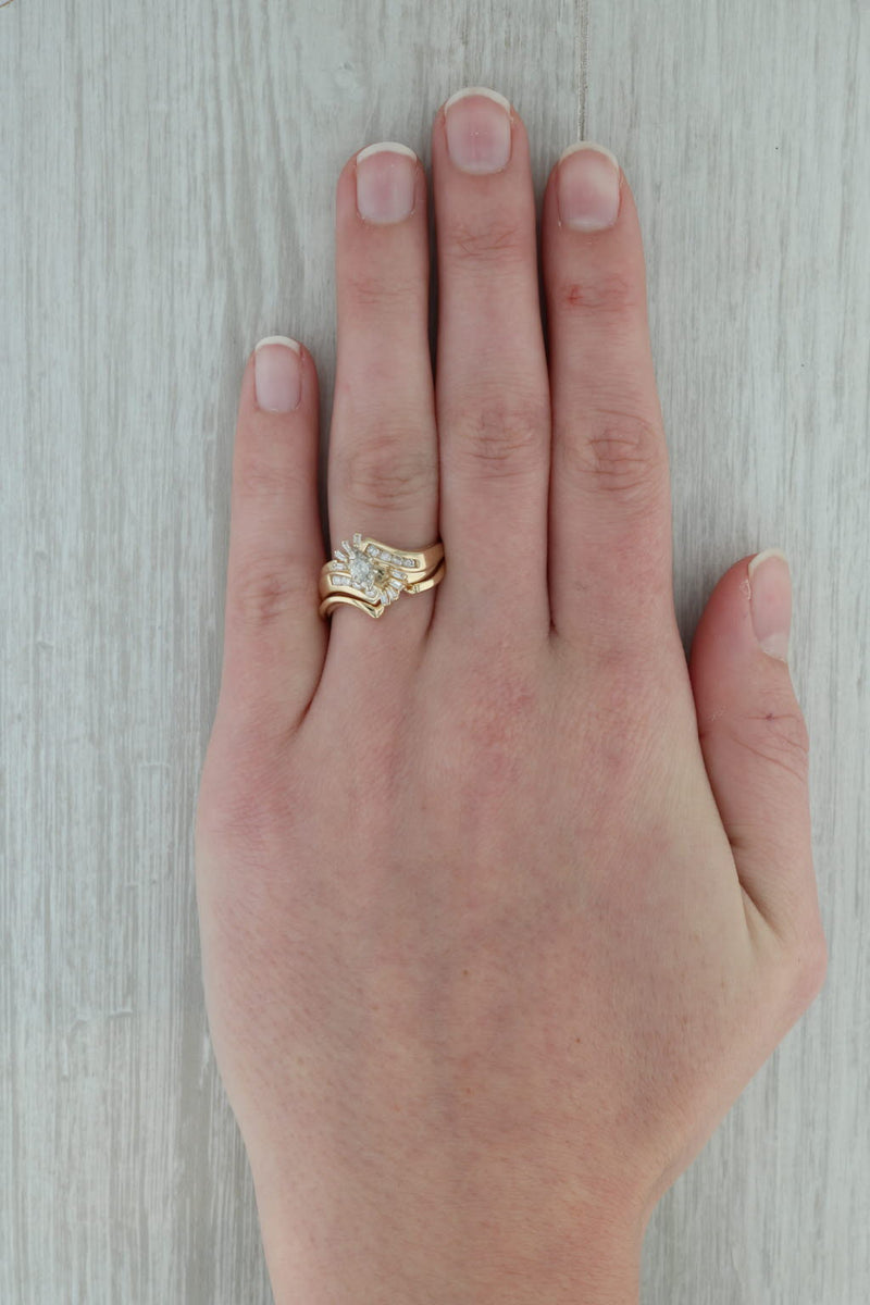 Rosy Brown 0.37ctw Diamond Engagement Ring Wedding Band Bridal Set 14k Gold Size 9.25