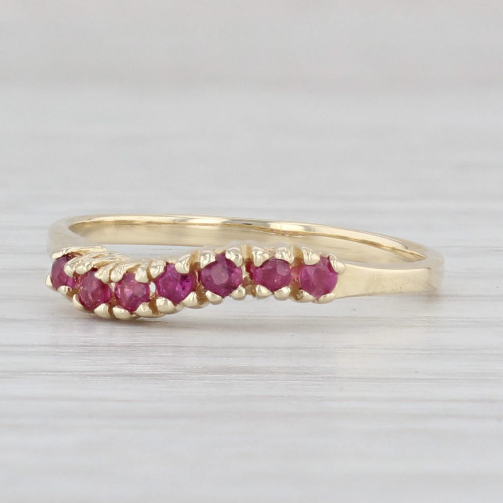 Light Gray Natural & Lab Grown Ruby Ring 14k Yellow Gold Curved Contour Stackable Size 6