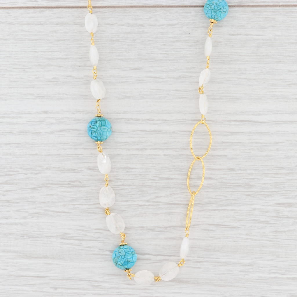 Light Gray New Nina Nguyen Floral Turquoise Quartz Bead Necklace Sterling Gold Vermeil Long