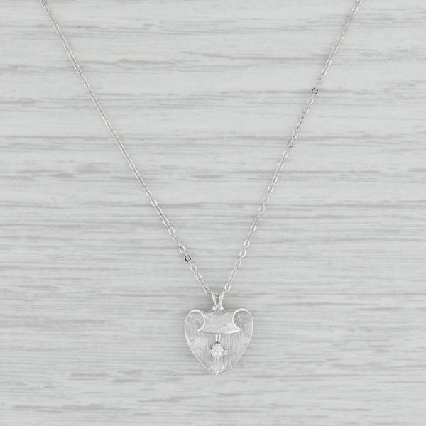 Light Gray Diamond Pendulum Heart Pendant Necklace 14k White Gold 14.5” Cable Chain