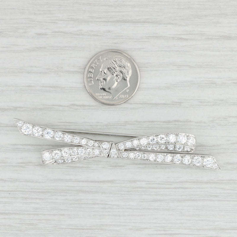 Light Gray Antique 2.92ctw Diamond Bow Brooch Platinum Statement Pin
