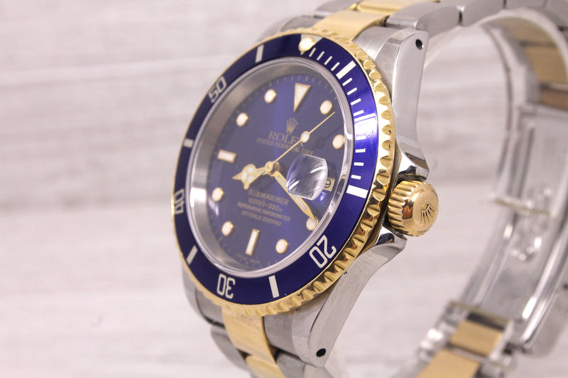 2000 Rolex Submariner 16613 Two Tone Blue Automatic Divers Watch 93253 Serviced