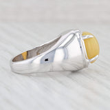 Light Gray Yellow Opal Ring 14k White Gold Size 8.25 Oval Cabochon Solitaire