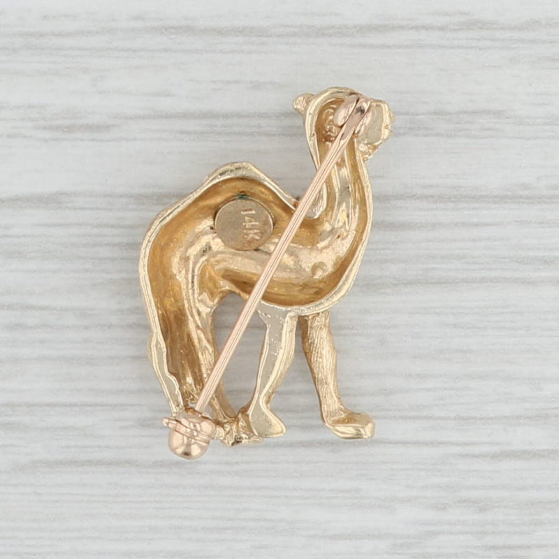 Lab Created Ruby Eye Camel Brooch 14k Yellow Gold Figural Animal Jewelry Pin