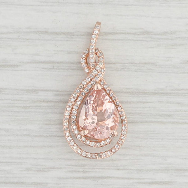 2.10ctw Peach Morganite Diamond Teardrop Pendant 14k Rose Gold Pear Cut