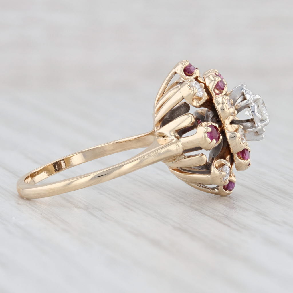 Light Gray Vintage 1.09ctw Diamond Ruby Cluster Ring 14k Yellow Gold Size 7.5 Cocktail