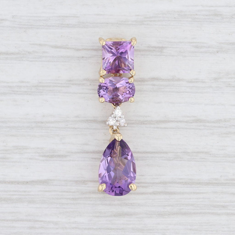 New 3.79ctw Amethyst Sapphire Drop Pendant 10k Yellow Gold