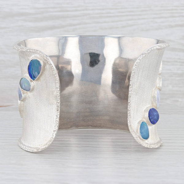 New Nina Nguyen Blue Opal Statement Cuff Bracelet Sterling Silver 7.5"