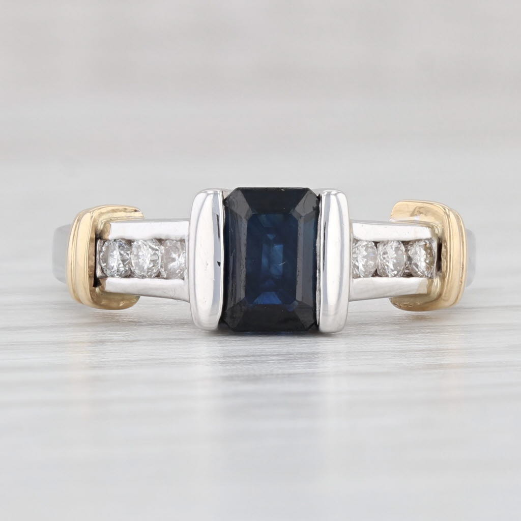 Light Gray 1.24ctw Blue Sapphire Diamond Ring 14k White Yellow Gold Size 7 Engagement