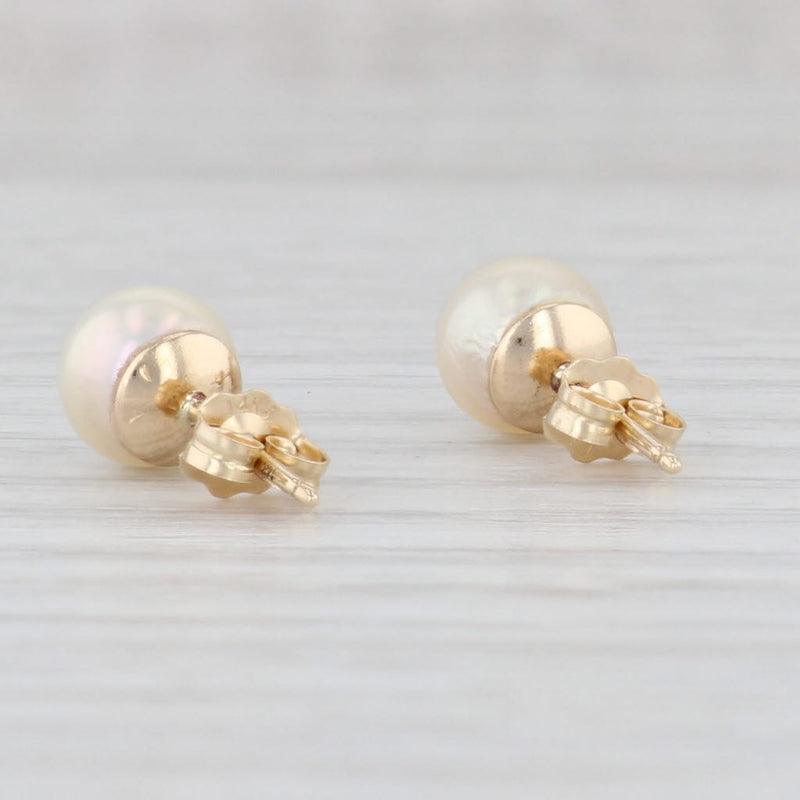 Cultured Pearl Stud Earrings 14k Yellow Gold June Birthstone 6.8mm