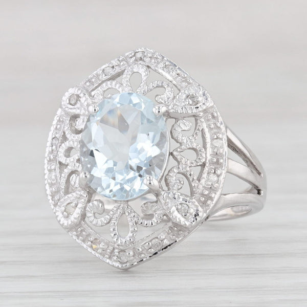 Light Gray 2.35ctw Oval Aquamarine Diamond Ring 10k White Gold Size 7 Cocktail