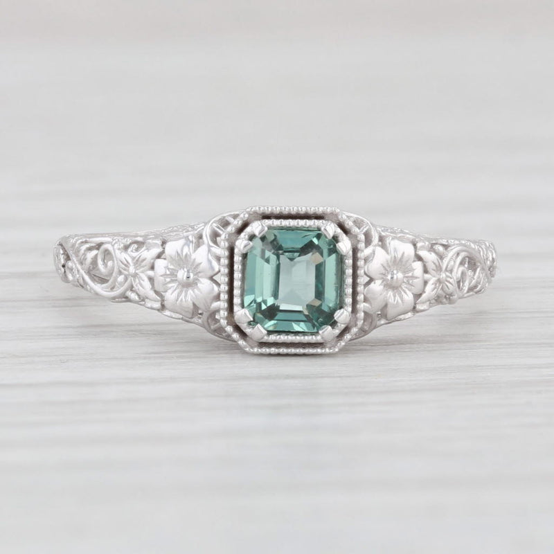Light Gray New 0.32ct Green Alexandrite Ring 14k White Gold Solitaire Floral Filigree S 6.5