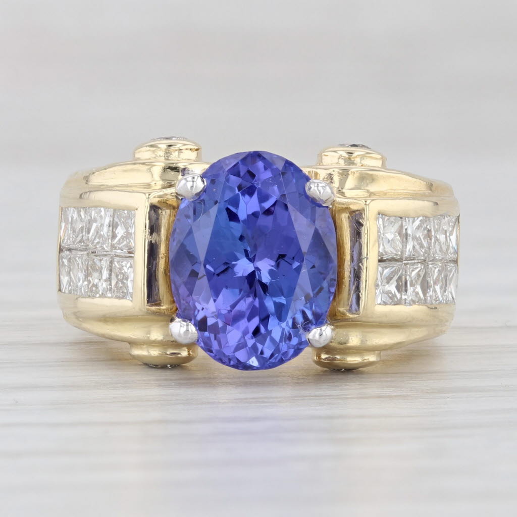 Light Gray 5.64ctw Oval Tanzanite Diamond Cocktail Ring 18k Yellow Gold Size 5.25