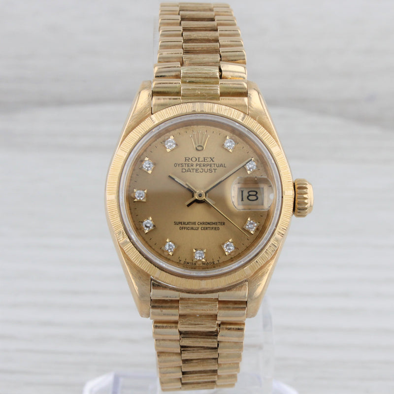Gray 1987 Rolex Ladies Datejust 69278 18k Gold President Automatic Watch Diamond Dial