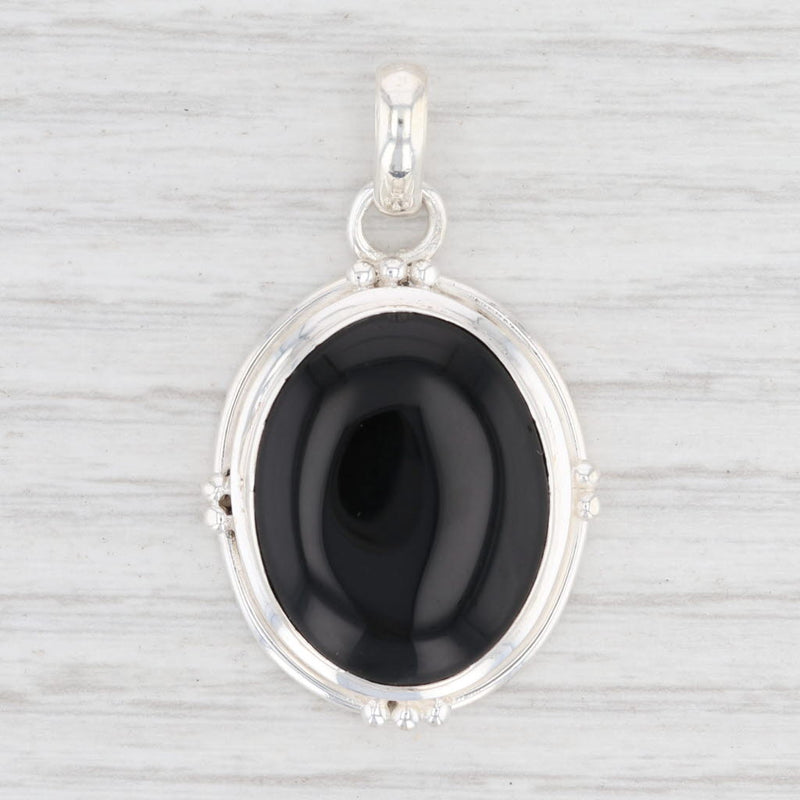 Light Gray New Onyx Solitaire Pendant Sterling Silver 925 Oval Statement