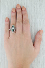 Gray Art Deco Diamond Emerald Glass Floral Filigree Ring 18k Gold Platinum Size 6.5