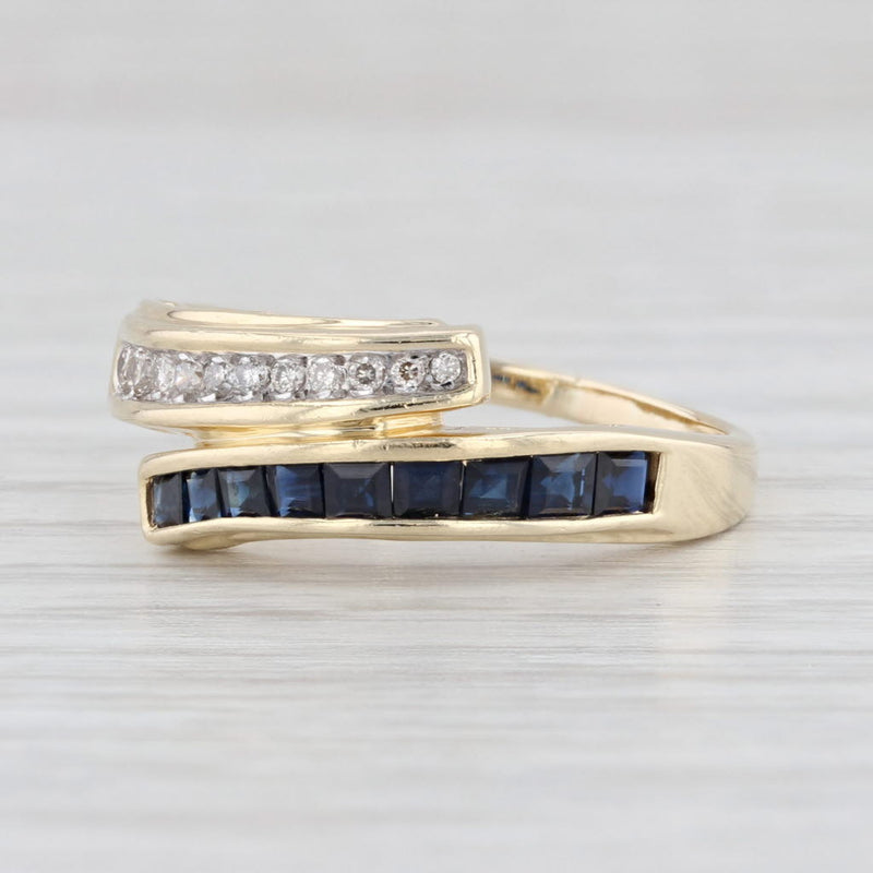 Light Gray 0.79ctw Blue Sapphire Diamond Bypass Ring 14k Yellow Gold Wedding Stackable Band