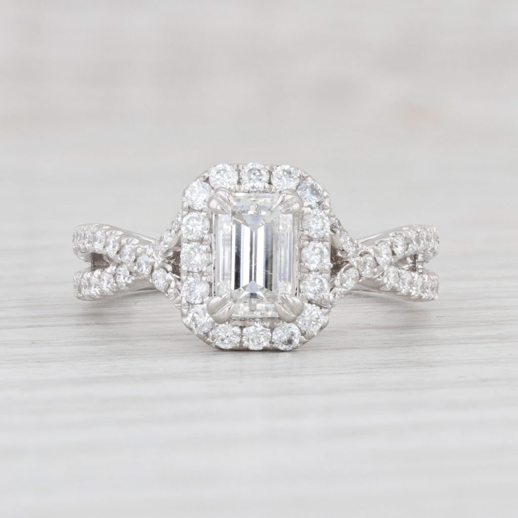 Light Gray New 1.77ctw Emerald Cut Diamond Halo Engagement Ring 14k White Gold GIA Cert