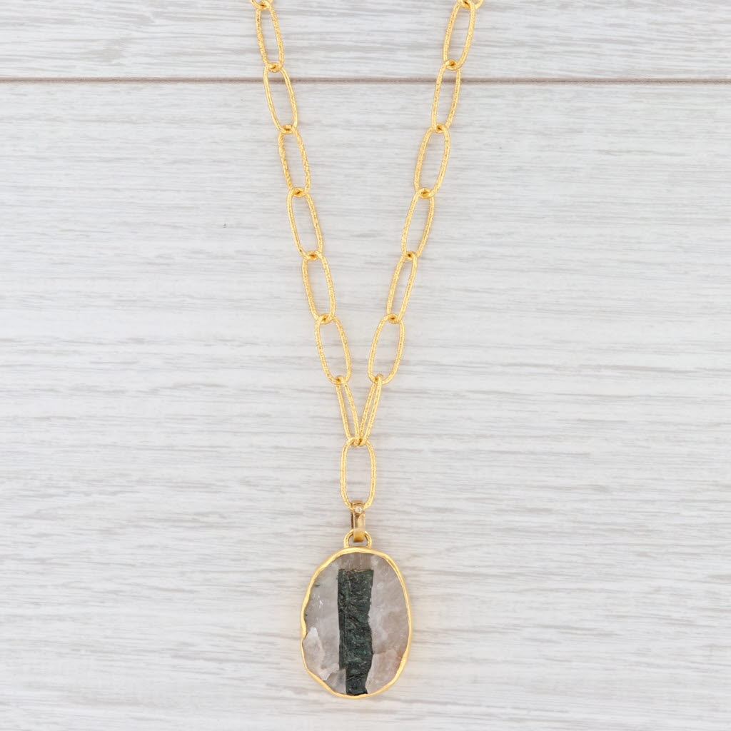 Light Gray New Nina Nguyen Druzy Tourmaline Quartz Pendant Necklace Sterling Gold Vermeil