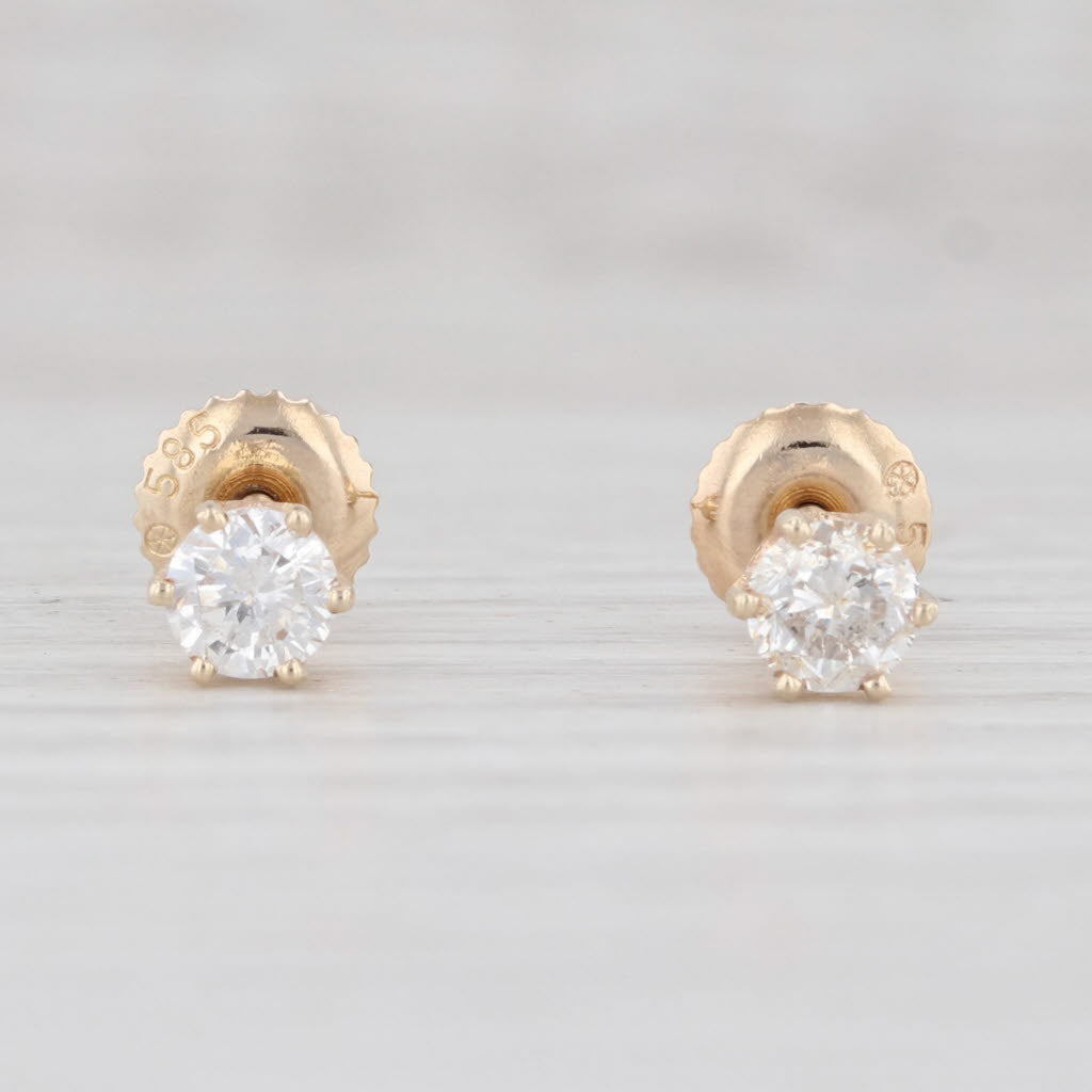 Light Gray 0.47ctw Diamond Stud Earrings 14k Yellow Gold Solitaire Round Pierced