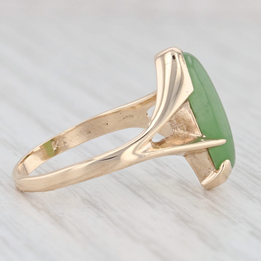 Light Gray Green Nephrite Jade Solitaire Ring 14k Yellow Gold Size 6.75 Oval Cabochon