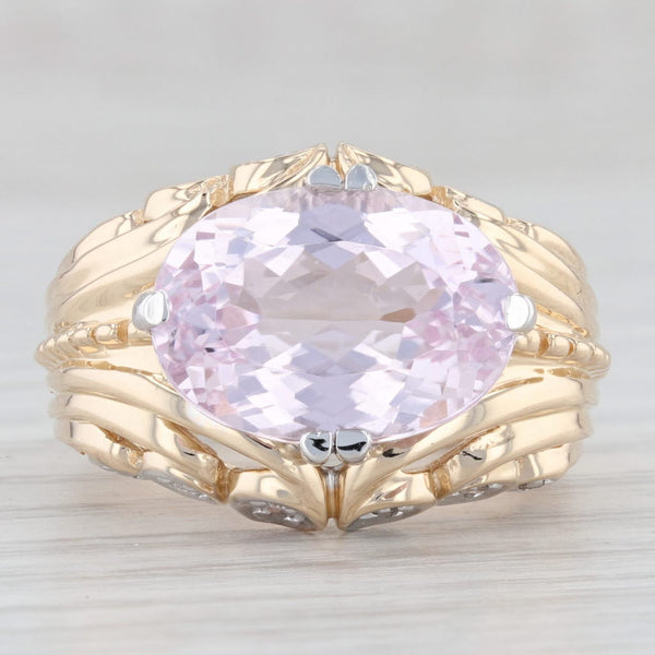 Light Gray 7.10ctw Pink Kunzite Diamond Ring 14k Yellow Gold Oval Solitaire Cocktail Size 6