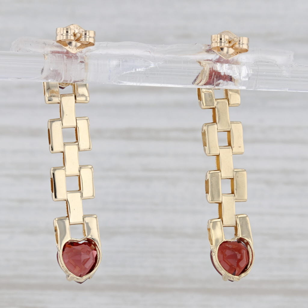 Light Gray 3.40ctw Garnet Hearts Dangle Earrings 14k Yellow Gold January Birthstone