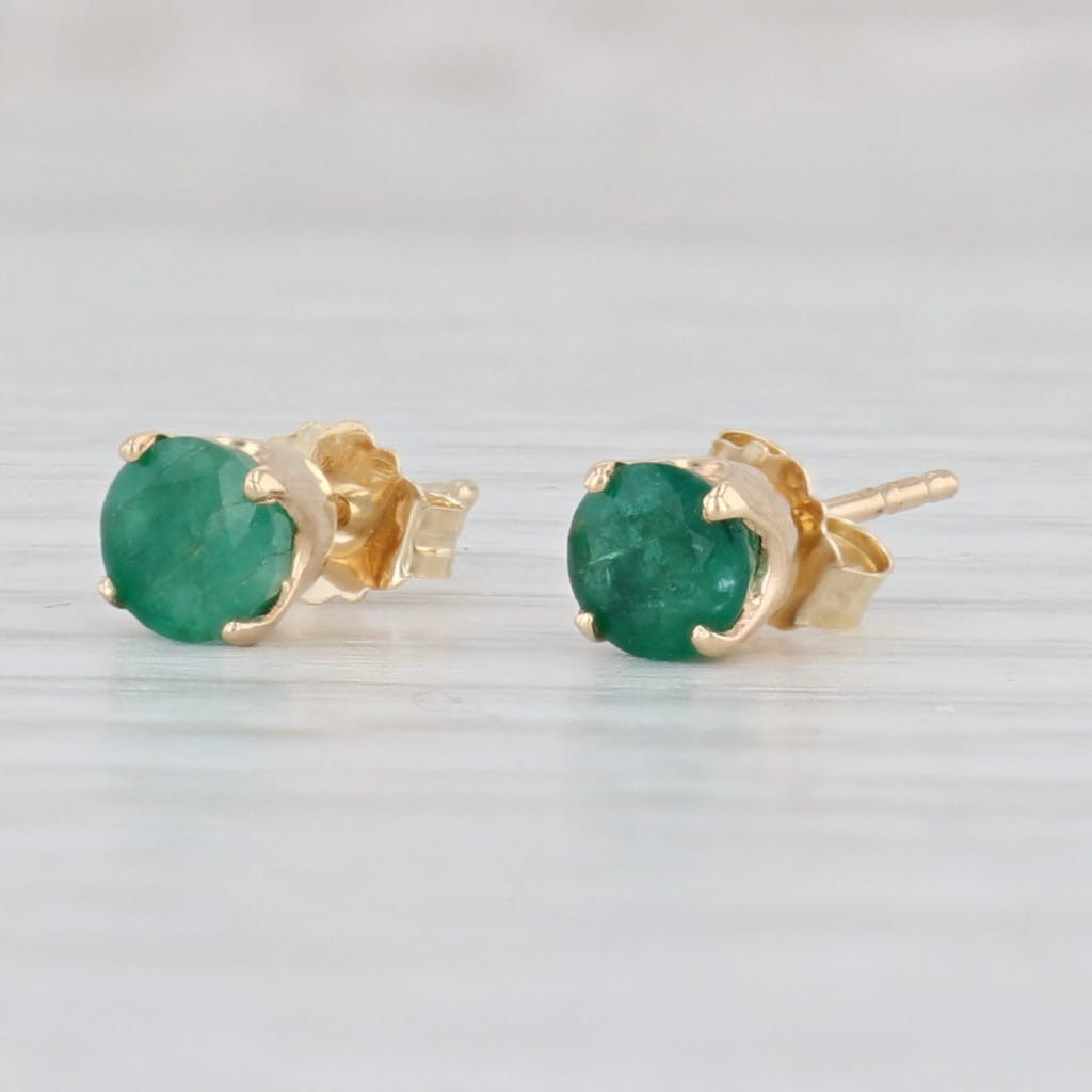 Light Gray 0.70ctw Round Green Emerald Stud Earrings 14k Yellow Gold May Birthstone