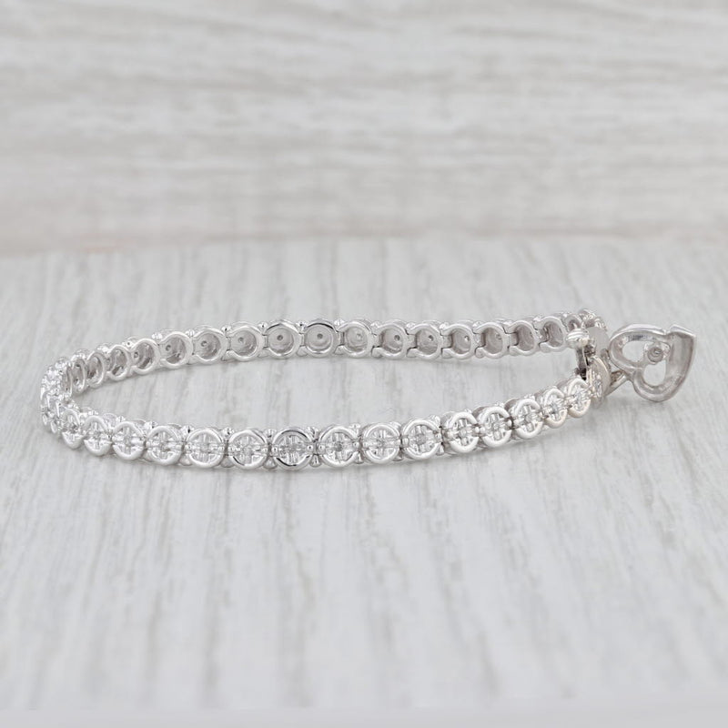 0.15ctw Diamond Tennis Bracelet Heart Charm 10k White Gold 6.75"
