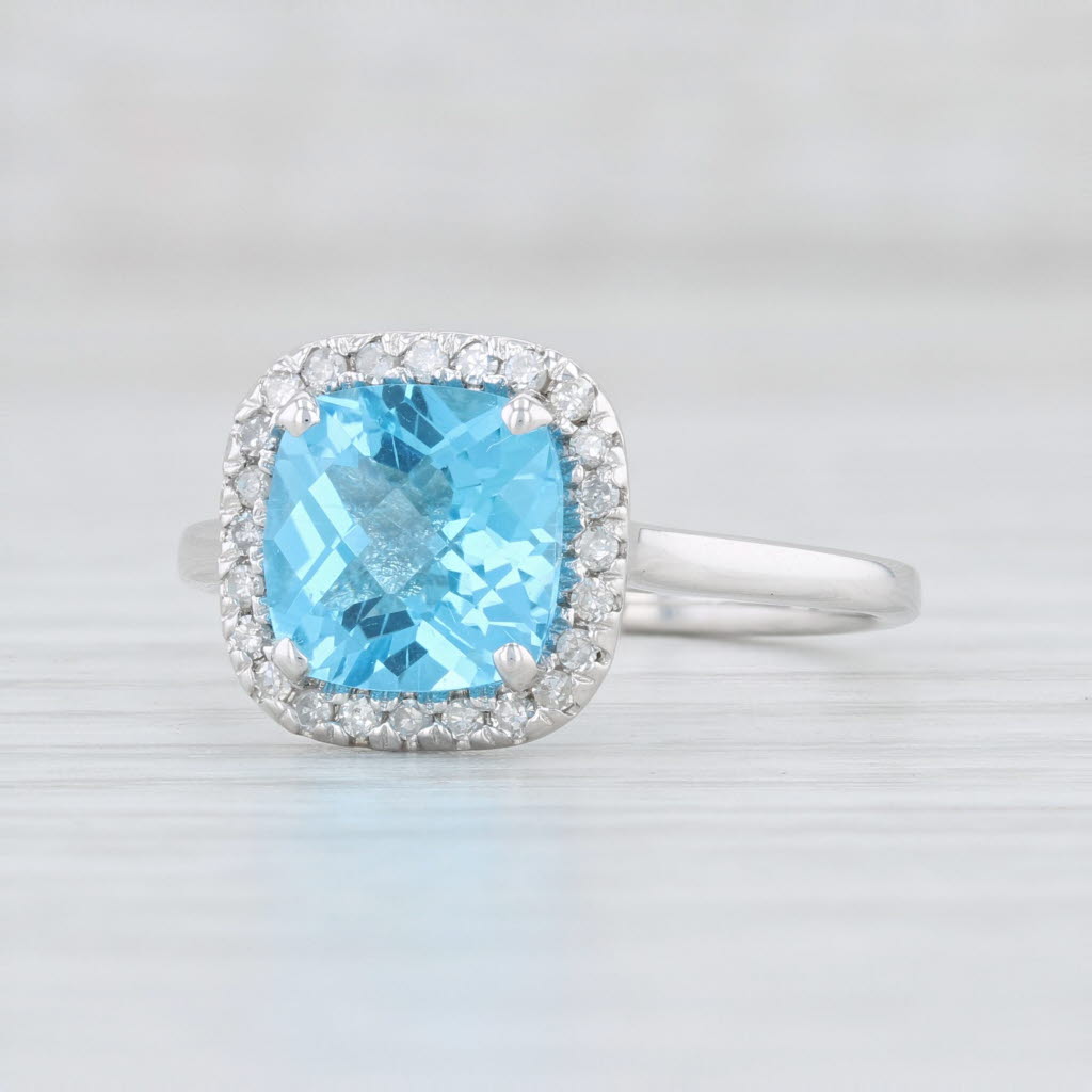 Light Gray New 2.64ctw Blue Topaz Diamond Halo Ring 14k White Gold Size 7.5