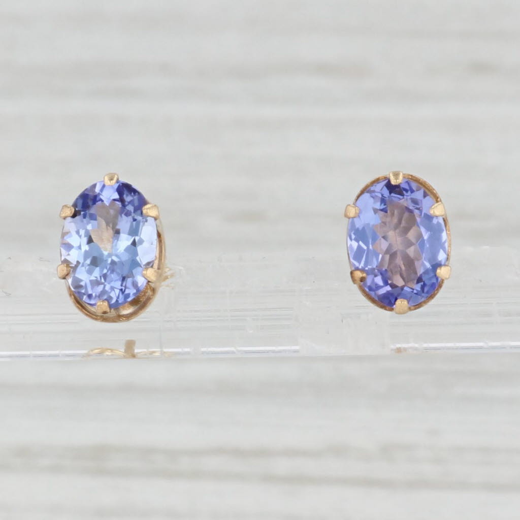 Light Gray 1.64ctw Oval Tanzanite Solitaire Stud Earrings 14k Gold December Birthstone