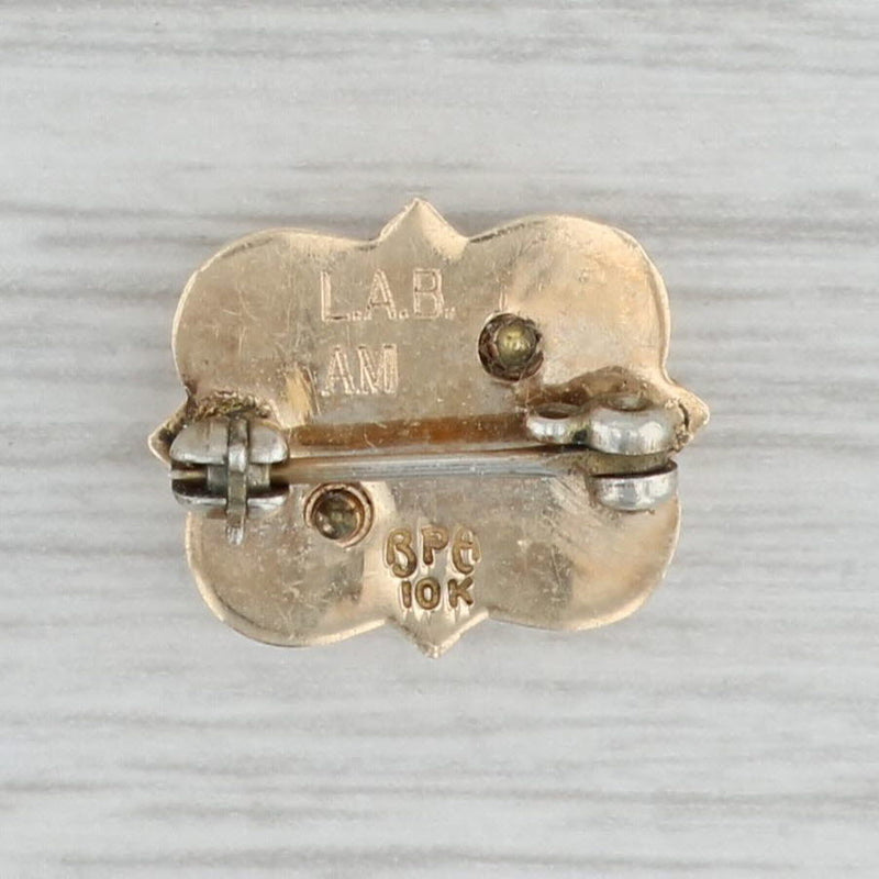 Gray Phi Mu Badge 10k Yellow Gold Enamel Vintage Sorority Pin