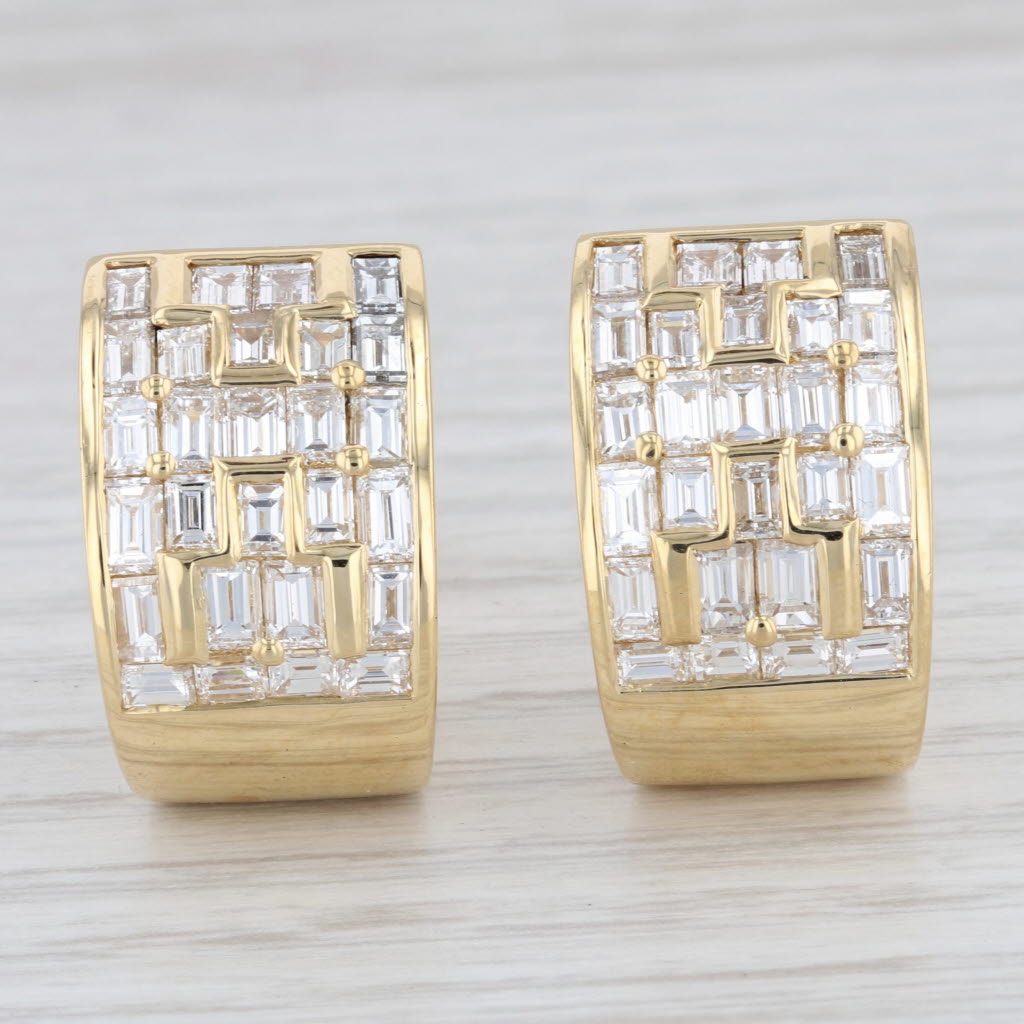 Light Gray 4.50ctw VS2 Diamond Journey J-Hook Earrings 18k Yellow Gold Pierced Omega Backs