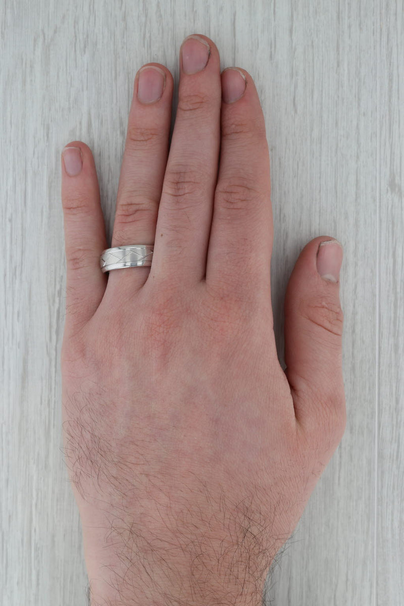 Dark Gray New Brushed Crisscross Tungsten Carbide Ring Men's Wedding Band Size 10