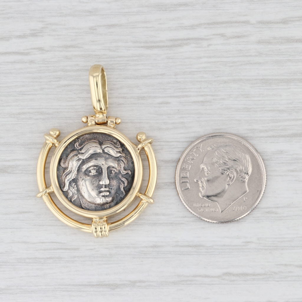 Light Gray Figural Ancient Coin Replica Pendant 14k Gold Silver Medallion