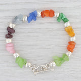 New Multi-Color Glass Bead Bracelet 7" Sterling Silver Toggle Clasp Statement