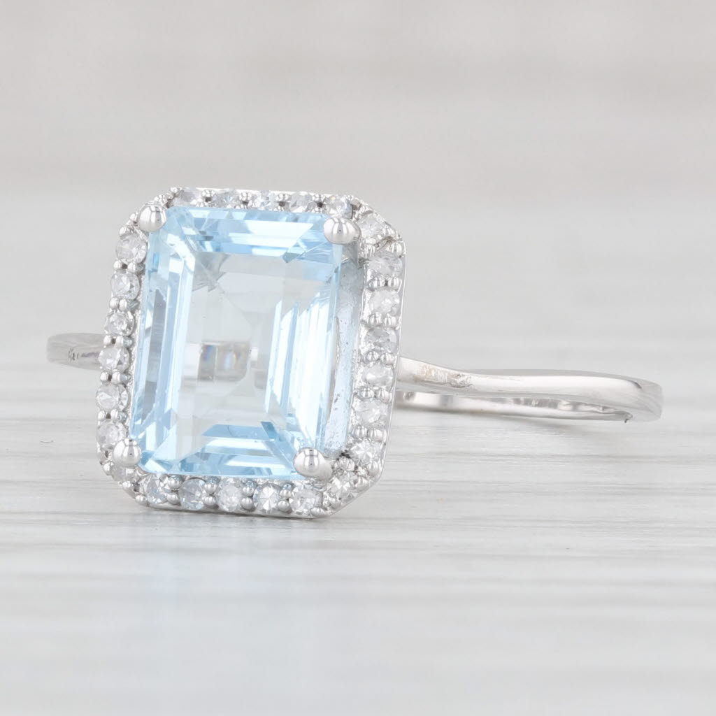 Light Gray 1.87ctw Aquamarine Diamond Halo Ring 14k White Gold Size 8.5 Engagement