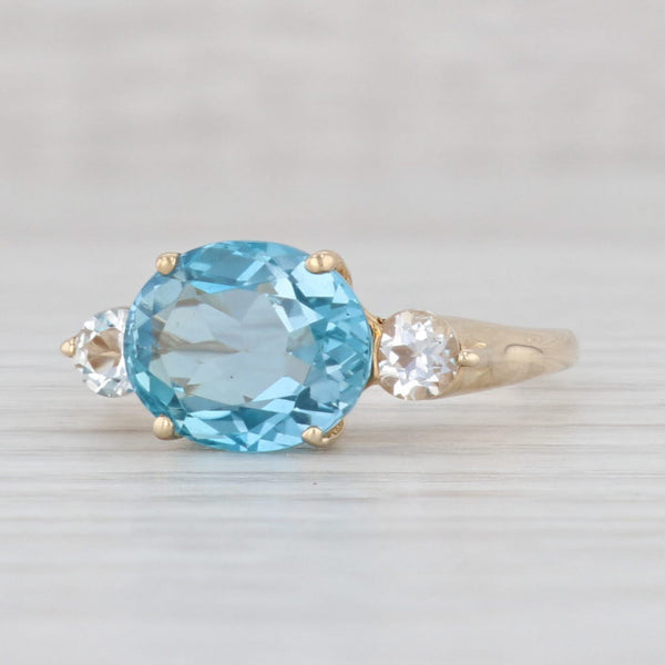 Light Gray 5.6ctw Blue Topaz White Topaz Ring 14k Yellow Gold Size 9.75 Oval Solitaire