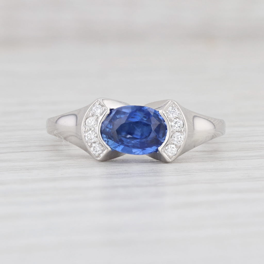 Light Gray 1.38ctw Sapphire Diamond Ring 14k White Gold Size 7 Oval Solitaire