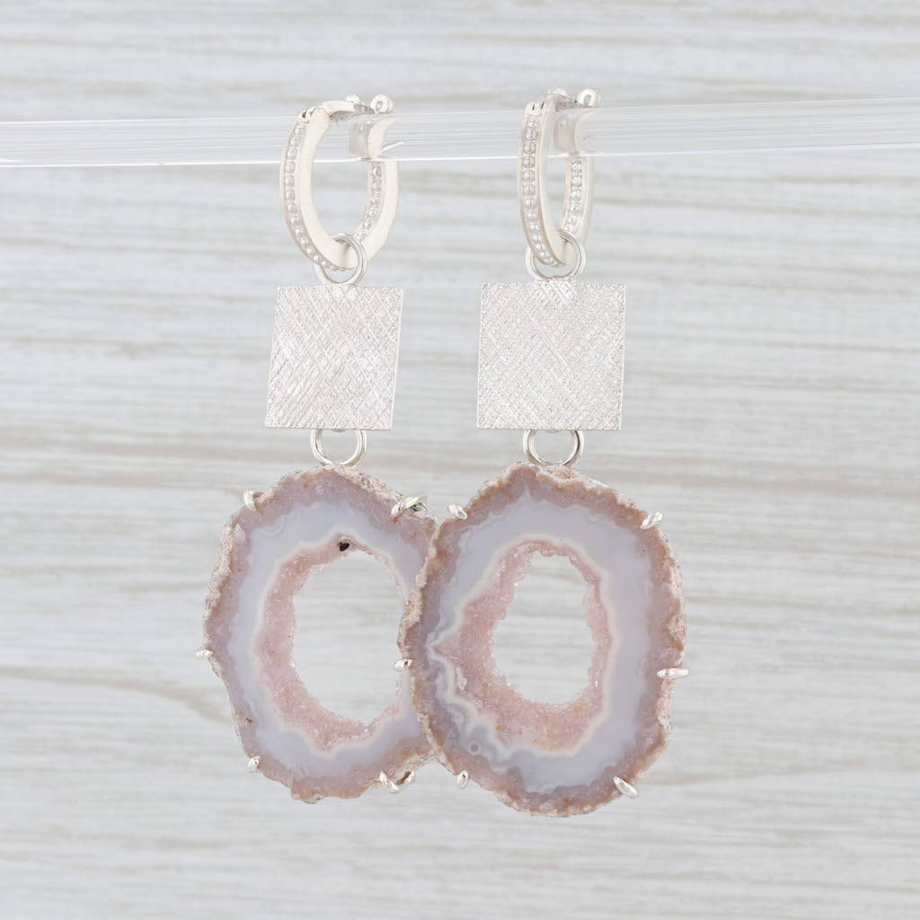 Light Gray New Nina Nguyen Hoop Charm Drops Earrings Sterling Silver Geode Slice Statement