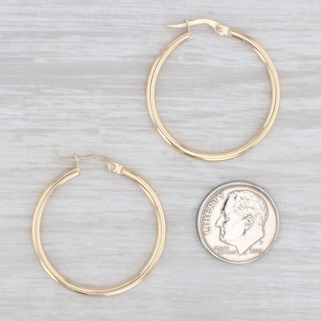 Light Gray New Hoop Earrings 14k Yellow Gold Snap Top Pierced 30mm x 2mm